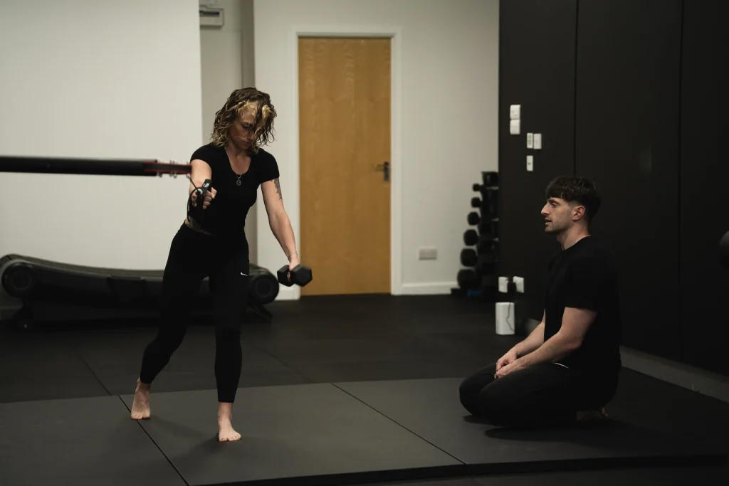 Sports injury rehabilitation exercise session at Bristol Biomechanics clinic